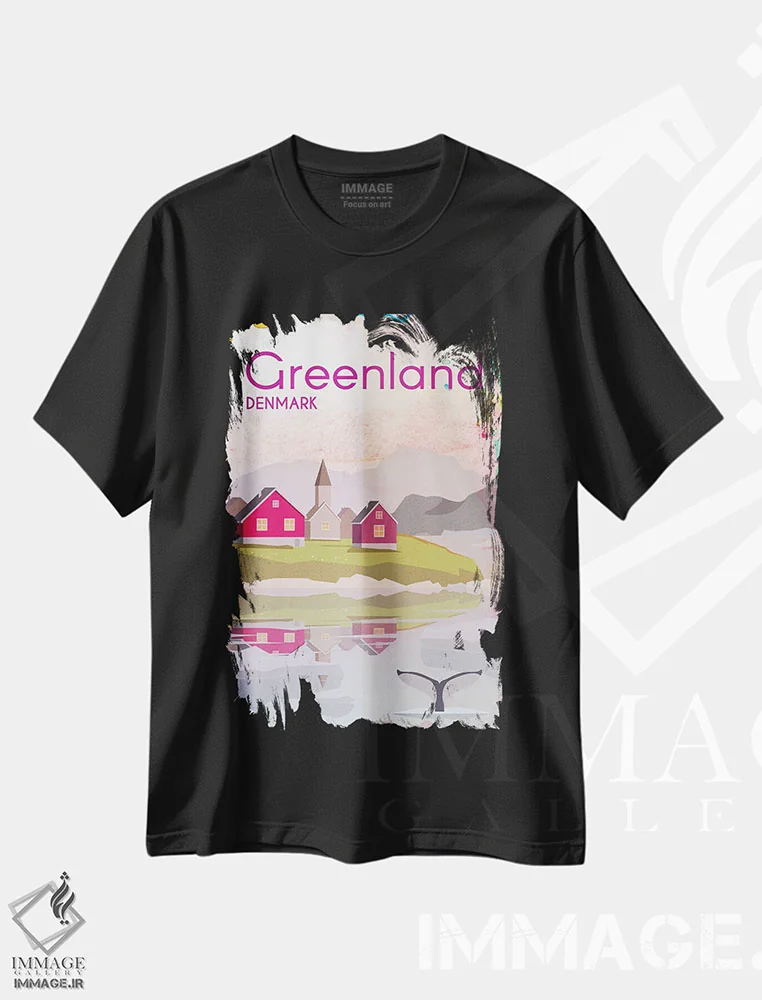 تیشرت مشکی طرح دار پوستر سفر به گرینلند، تزئینی اثر ناتالی رایان | immage.ir