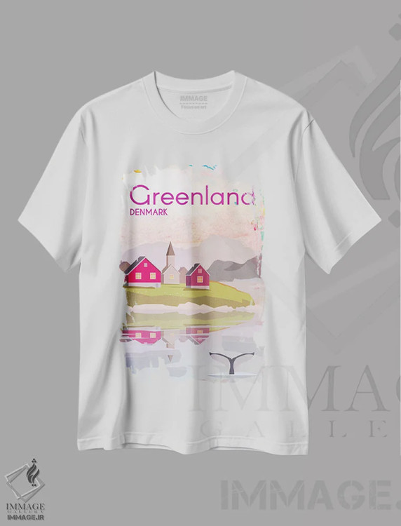 تیشرت سفید طرح دار پوستر سفر به گرینلند، تزئینی اثر ناتالی رایان | فروشگاه ایماژ