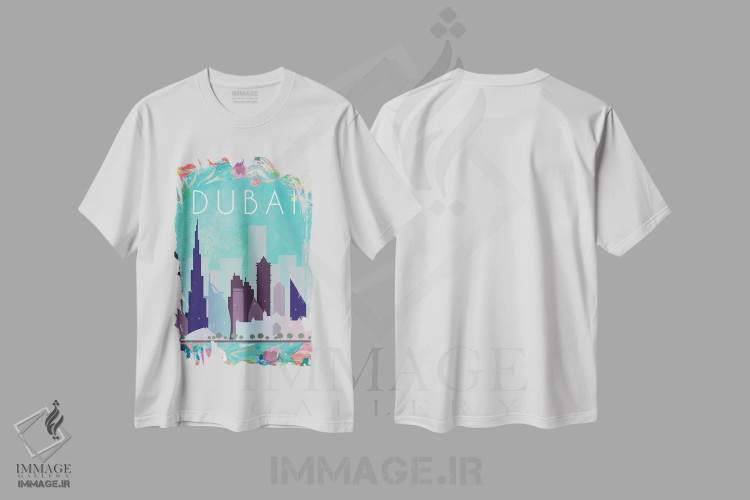 تیشرت سفید طرح دار پوستر سفر به دبی، تزئینی اثر ناتالی رایان | فروشگاه ایماژ