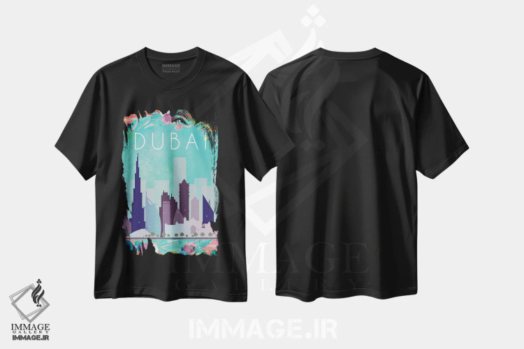 تیشرت مشکی طرح دار پوستر سفر به دبی، تزئینی اثر ناتالی رایان | immage.ir