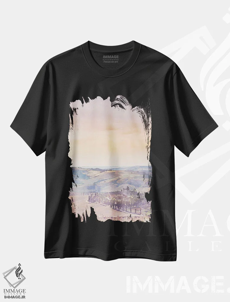 تیشرت مشکی طرح دار پوستر سفر به توسکانی، هنر دیجیتال اثر ناتالی رایان | immage.ir