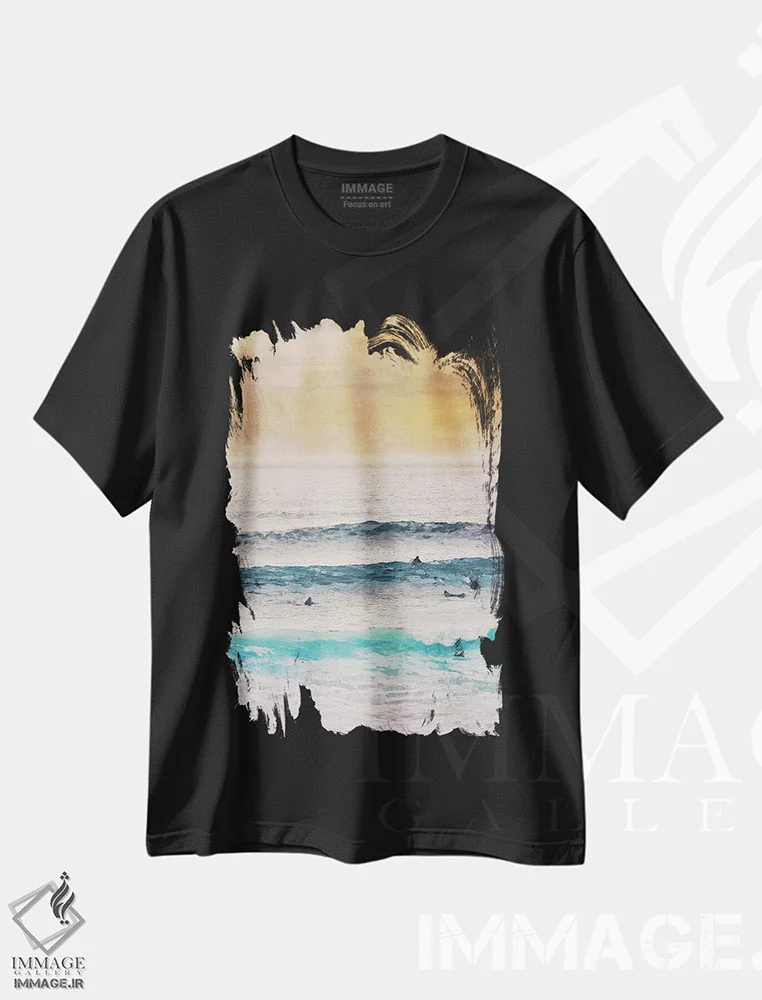تیشرت مشکی طرح دار زمان موج سواری، دکور ساحلی اثر ناتالی رایان | فروشگاه ایماژ