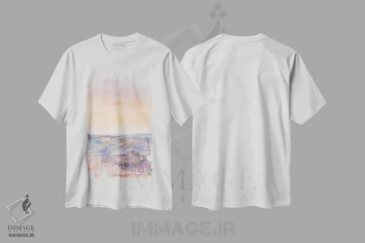 تیشرت سفید طرح دار پوستر سفر به توسکانی، هنر دیجیتال اثر ناتالی رایان | فروشگاه ایماژ