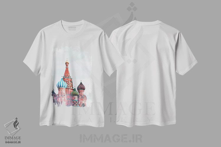 تیشرت سفید طرح دار پوستر سفر به روسیه، هنر دیجیتال اثر ناتالی رایان | فروشگاه ایماژ