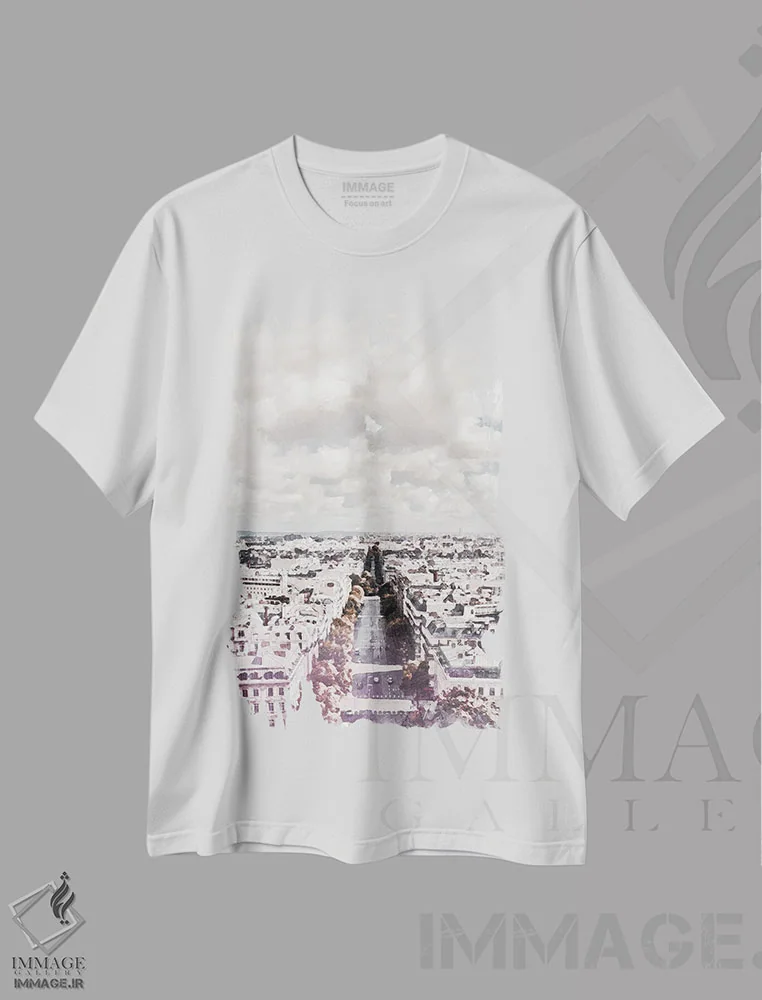 تیشرت سفید طرح دار پوستر سفر به شهر پاریس، هنر دیجیتال اثر ناتالی رایان | immage.ir