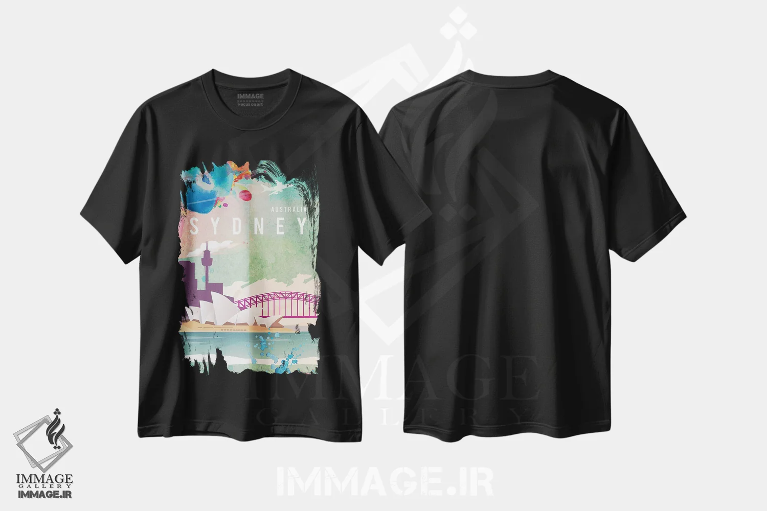 تیشرت مشکی طرح دار پوستر سفر به سیدنی، تزئینی اثر ناتالی رایان | فروشگاه ایماژ
