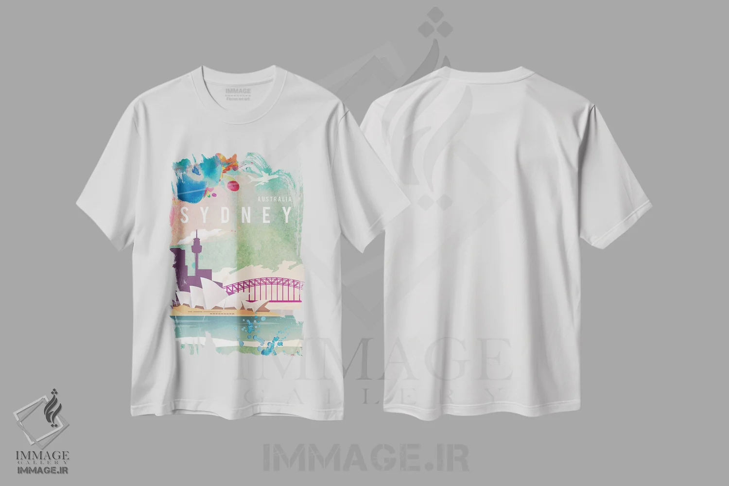 تیشرت سفید طرح دار پوستر سفر به سیدنی، تزئینی اثر ناتالی رایان | immage.ir
