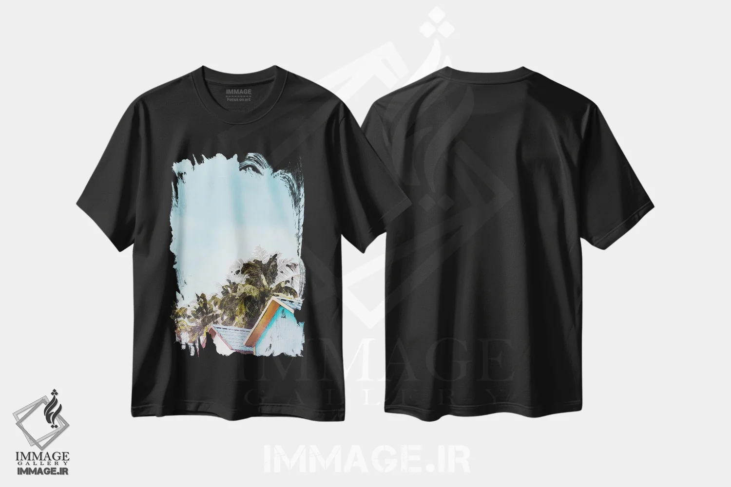 تیشرت مشکی طرح دار پوستر کلبه ساحلی جامائیکا، دکور ساحلی اثر ناتالی رایان | immage.ir