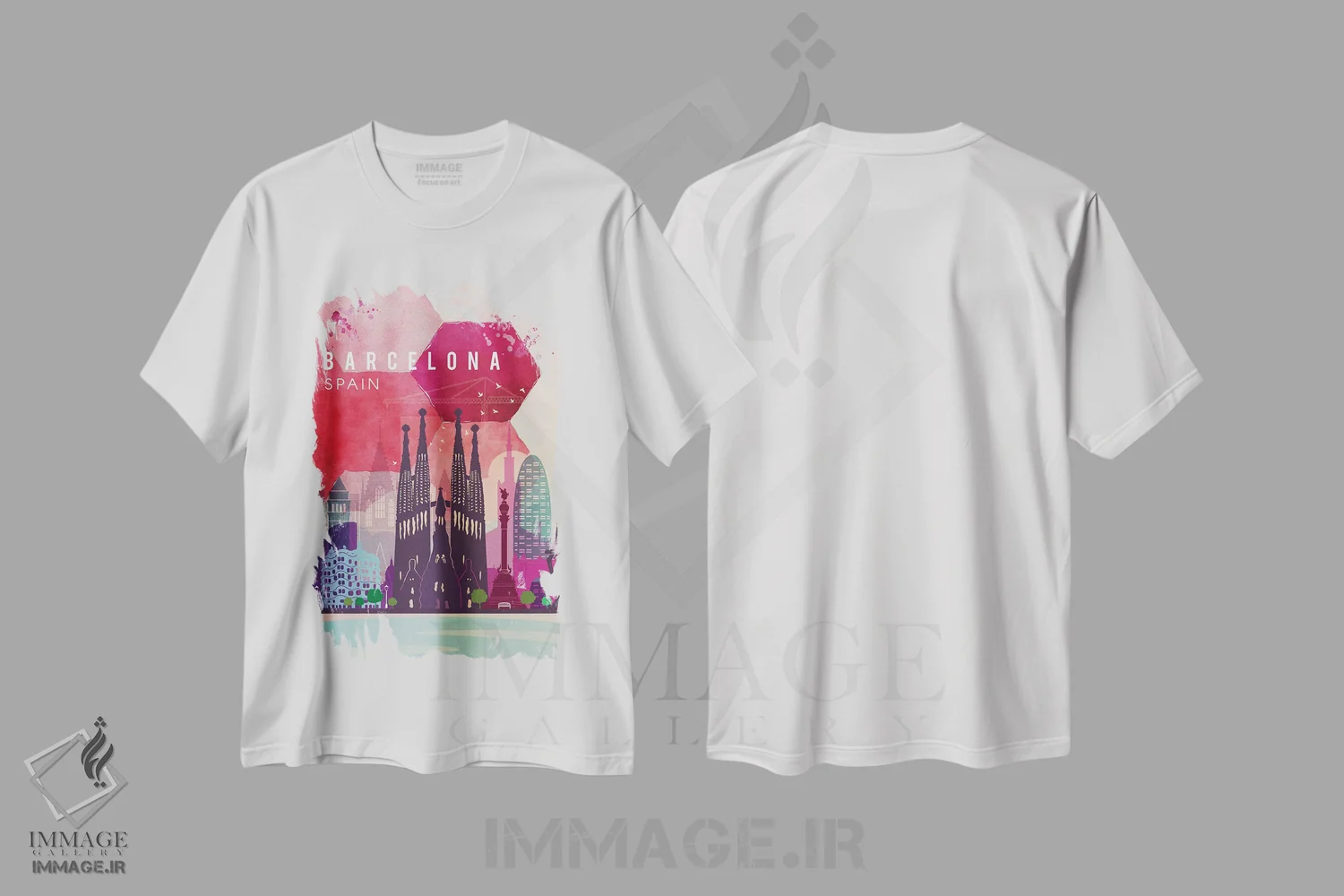 تیشرت سفید طرح دار پوستر سفر به بارسلونا، تزئینی اثر ناتالی رایان | فروشگاه ایماژ