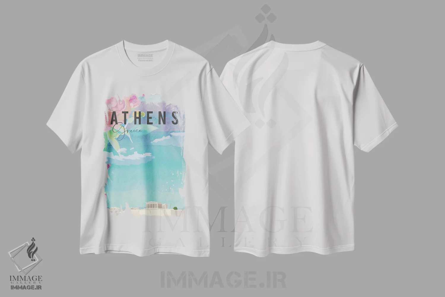 تیشرت سفید طرح دار پوستر سفر به آتن، تزئینی اثر ناتالی رایان | immage.ir