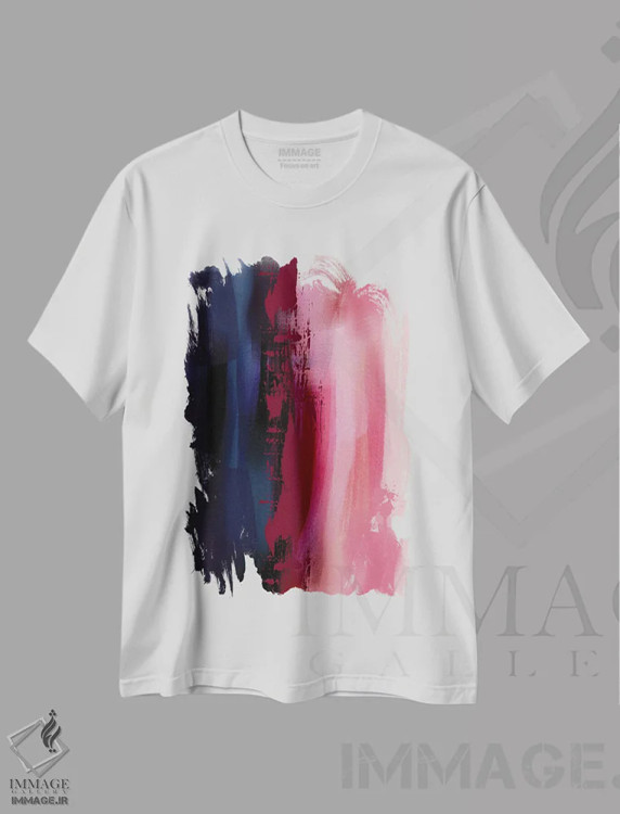 تیشرت سفید طرح دار انتزاعی آبی و صورتی اثر ناتالی رایان | immage.ir