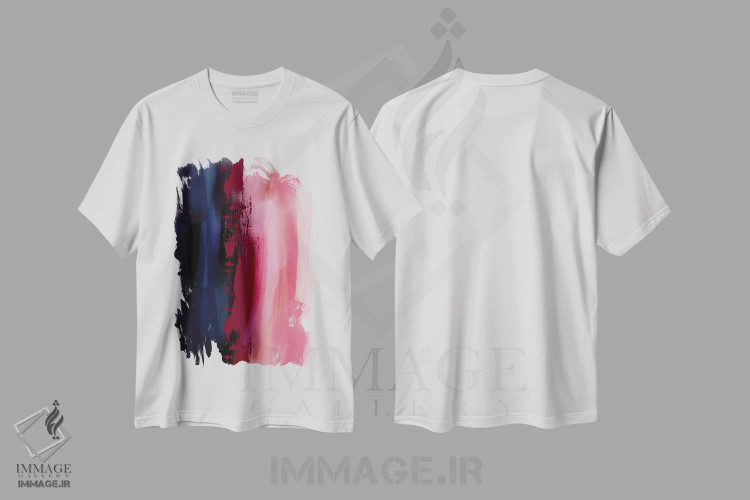 تیشرت سفید طرح دار انتزاعی آبی و صورتی اثر ناتالی رایان | immage.ir