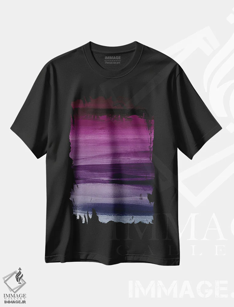 تیشرت مشکی طرح دار انتزاعی بنفش اثر ناتالی رایان | immage.ir