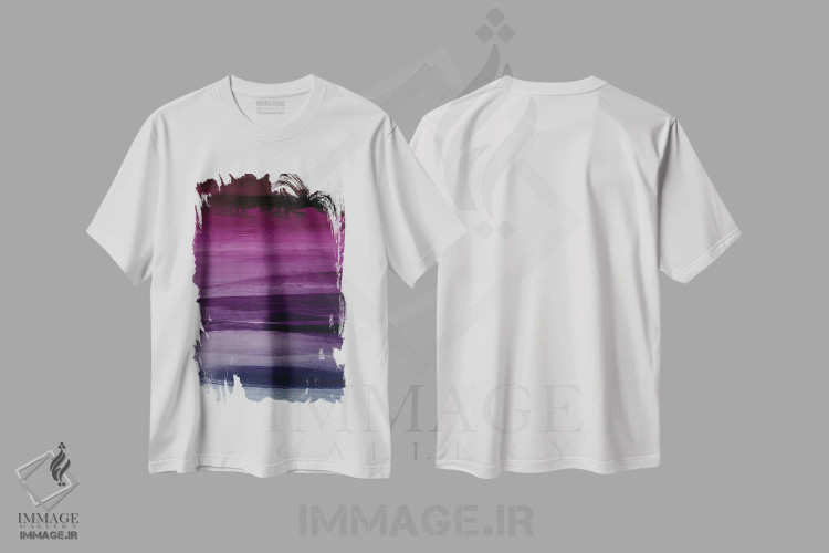 تیشرت سفید طرح دار انتزاعی بنفش اثر ناتالی رایان | فروشگاه ایماژ