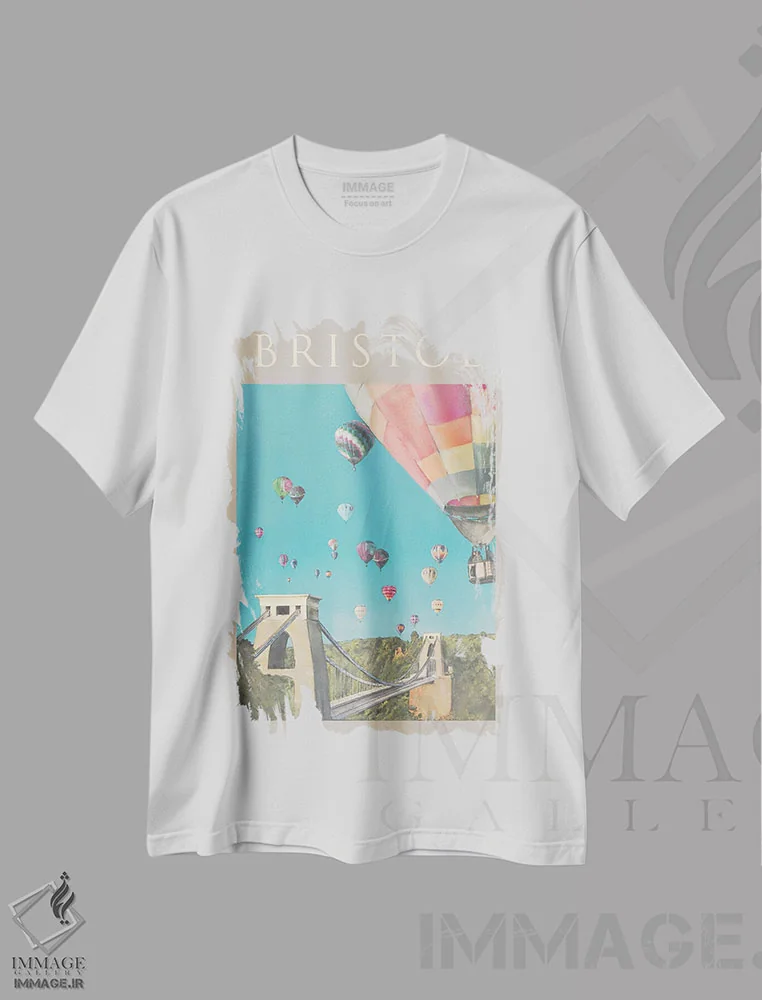 تیشرت سفید طرح دار پوستر سفر به بریستول، تزئینی اثر ناتالی رایان | immage.ir