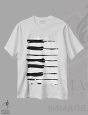 تیشرت سفید طرح دار کلاویه های پیانو، هنر تزئینی سیاه و سفید اثر نیسه کرونا | فروشگاه ایماژ