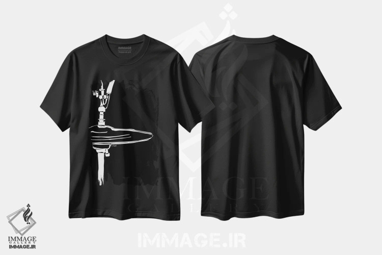 تیشرت مشکی طرح دار سنج درام مشکی، هنر تزئینی سیاه و سفید اثر نیسه کرونا | فروشگاه ایماژ