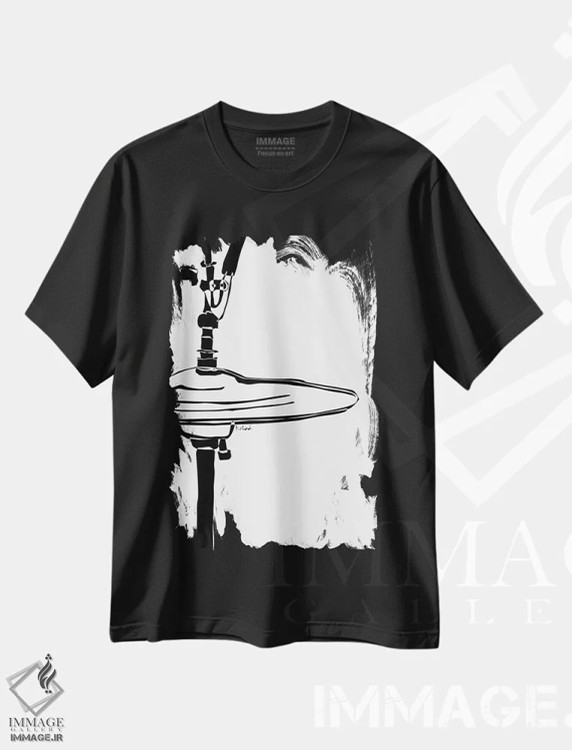 تیشرت مشکی طرح دار سنج درام سفید، هنر تزئینی سیاه و سفید اثر نیسه کرونا | فروشگاه ایماژ