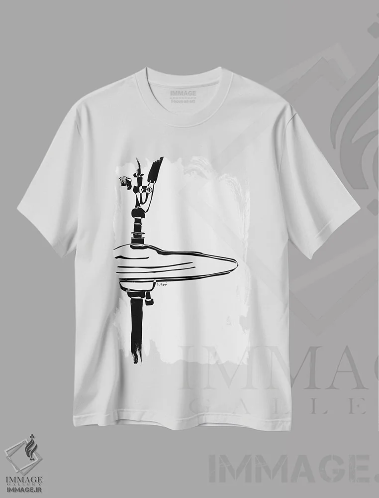 تیشرت سفید طرح دار سنج درام سفید، هنر تزئینی سیاه و سفید اثر نیسه کرونا | immage.ir