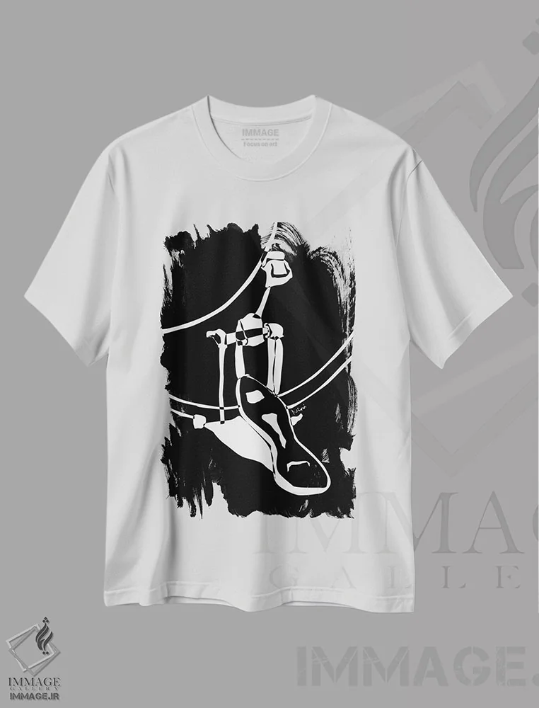 تیشرت سفید طرح دار کیک درام مشکی، هنر تزئینی سیاه و سفید اثر نیسه کرونا | فروشگاه ایماژ