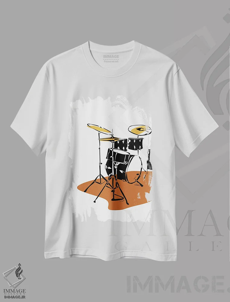 تیشرت سفید طرح دار ست درام سفالی، تزئینی اثر نیسه کرونا | فروشگاه ایماژ