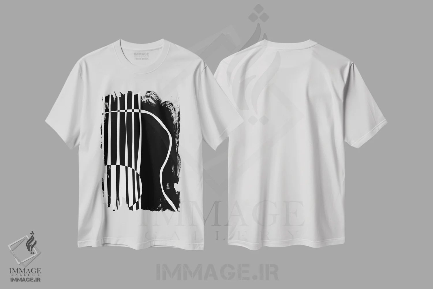 تیشرت سفید طرح دار گیتار آکوستیک مشکی، هنر تزئینی سیاه و سفید اثر نیسه کرونا | immage.ir