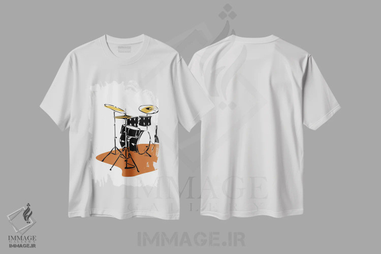 تیشرت سفید طرح دار ست درام سفالی، تزئینی اثر نیسه کرونا | فروشگاه ایماژ