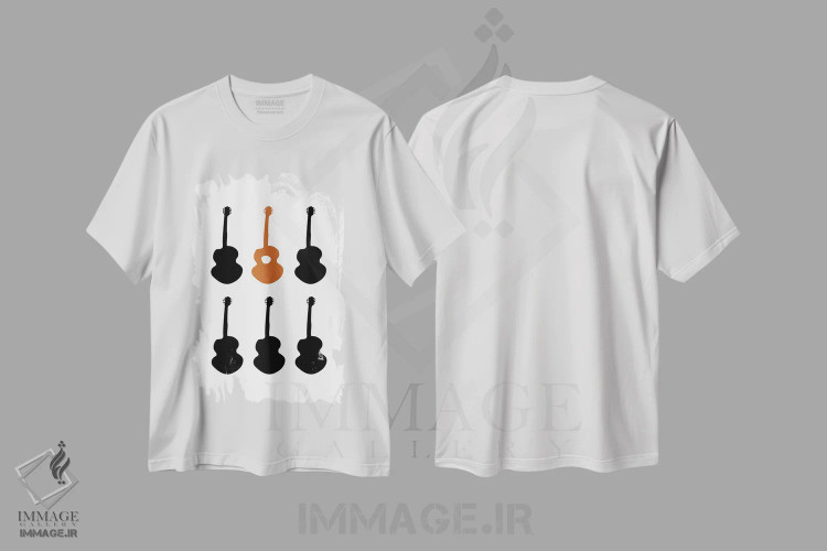 تیشرت سفید طرح دار طرح گیتار، تزئینی اثر نیسه کرونا | فروشگاه ایماژ
