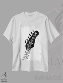 تیشرت سفید طرح دار سر گیتار الکتریک، هنر تزئینی سیاه و سفید اثر نیسه کرونا | immage.ir
