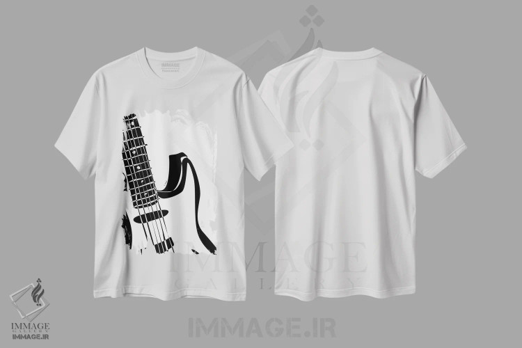 تیشرت سفید طرح دار گیتار الکتریک سفید، هنر تزئینی سیاه و سفید اثر نیسه کرونا | فروشگاه ایماژ
