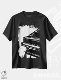 تیشرت مشکی طرح دار پیانوی بزرگ، هنر تزئینی سیاه و سفید اثر نیسه کرونا | فروشگاه ایماژ