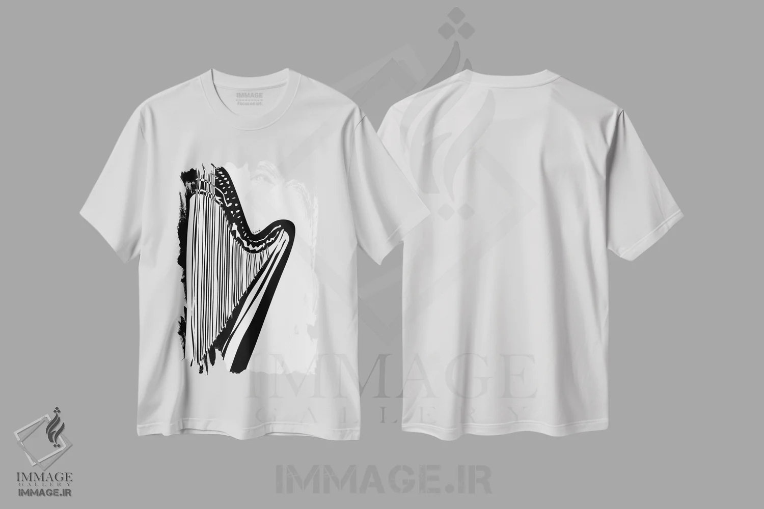تیشرت سفید طرح دار چنگ سفید، هنر تزئینی سیاه و سفید اثر نیسه کرونا | immage.ir