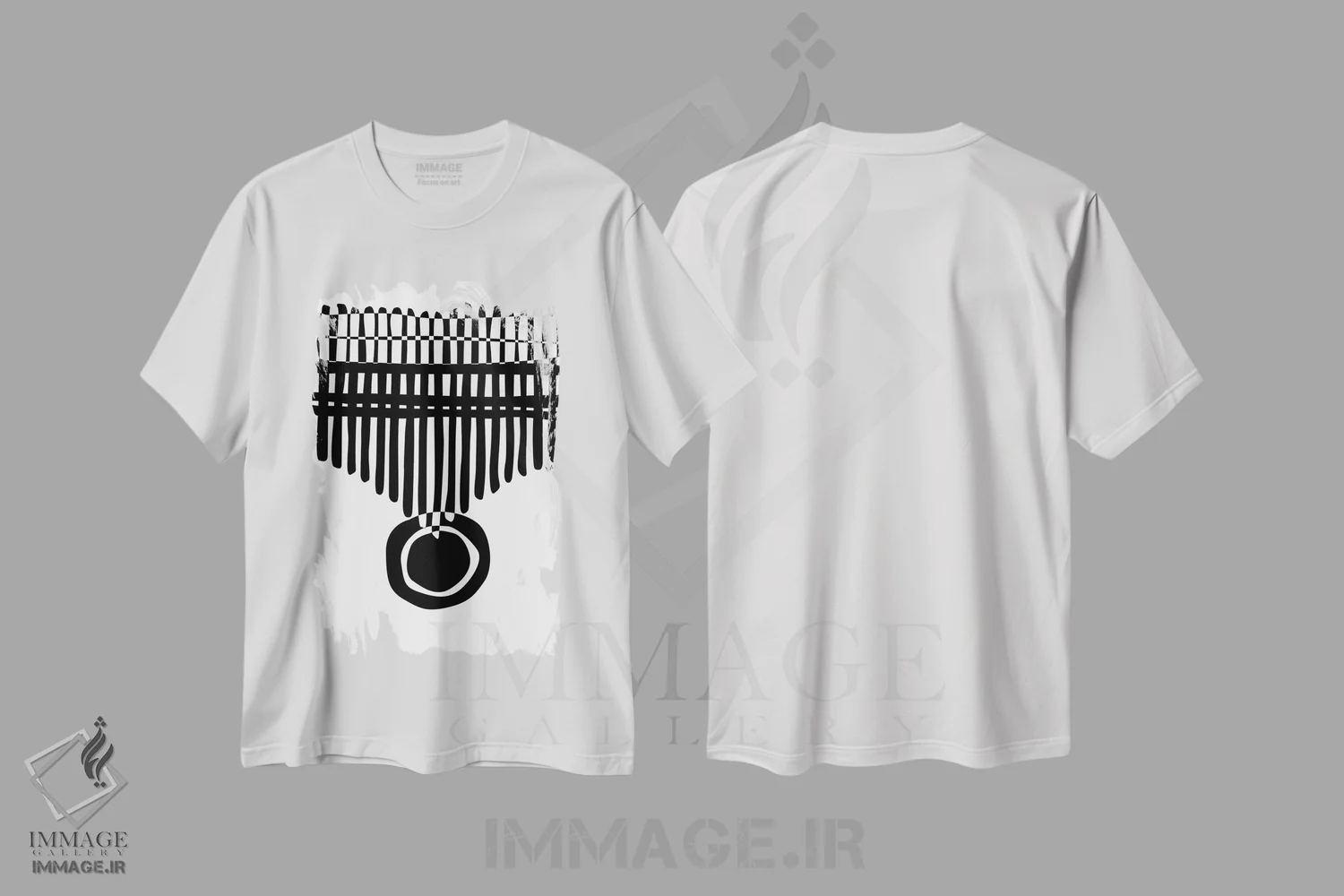 تیشرت سفید طرح دار کالیمبا، هنر تزئینی سیاه و سفید اثر نیسه کرونا | فروشگاه ایماژ
