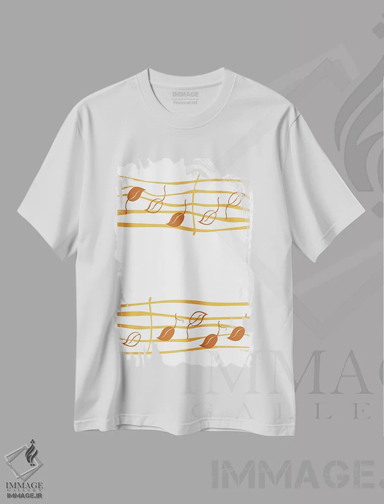 تیشرت سفید طرح دار نت برگ سفالی، تزئینی اثر نیسه کرونا | immage.ir