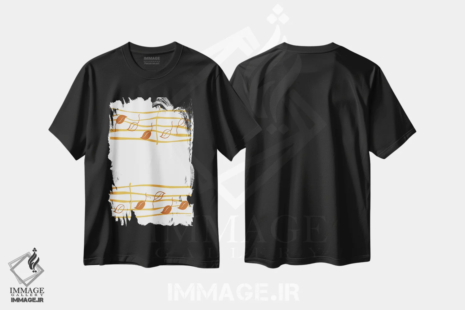 تیشرت مشکی طرح دار نت برگ سفالی، تزئینی اثر نیسه کرونا | فروشگاه ایماژ