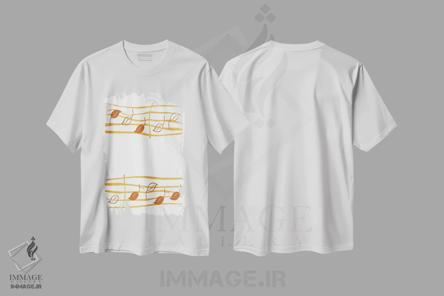 تیشرت سفید طرح دار نت برگ سفالی، تزئینی اثر نیسه کرونا | immage.ir