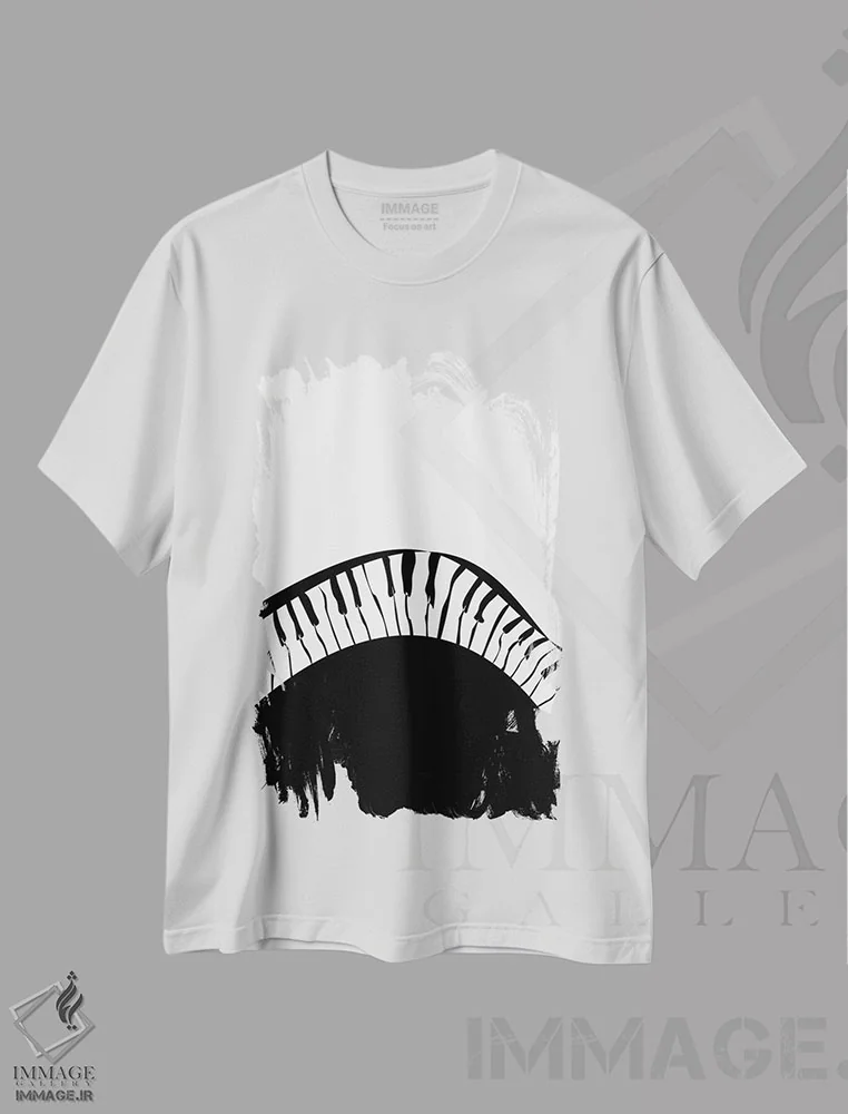 تیشرت سفید طرح دار ست پیانو شماره ۱، هنر تزئینی سیاه و سفید اثر نیسه کرونا | immage.ir