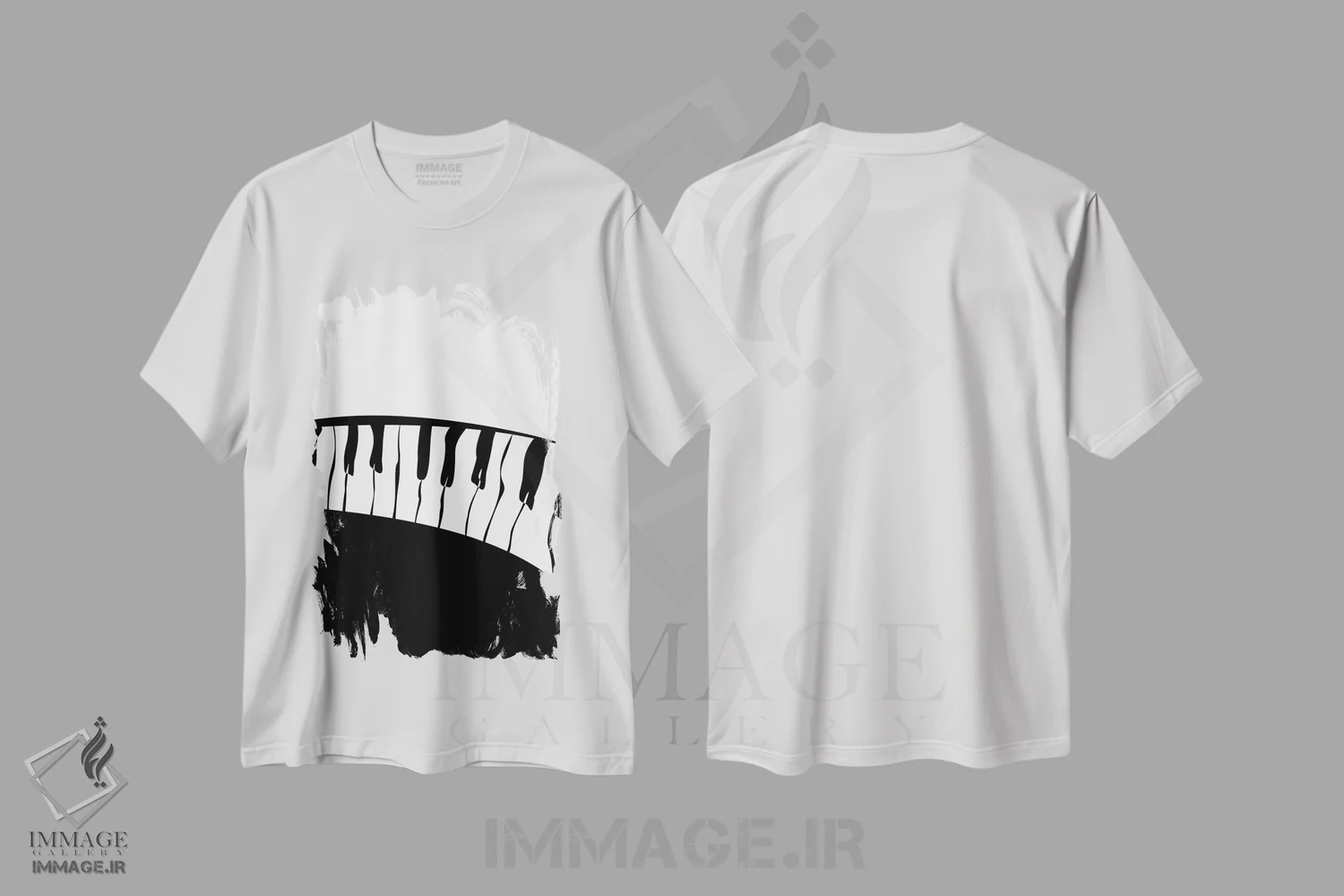 تیشرت سفید طرح دار ست پیانو شماره ۳، هنر تزئینی سیاه و سفید اثر نیسه کرونا | immage.ir
