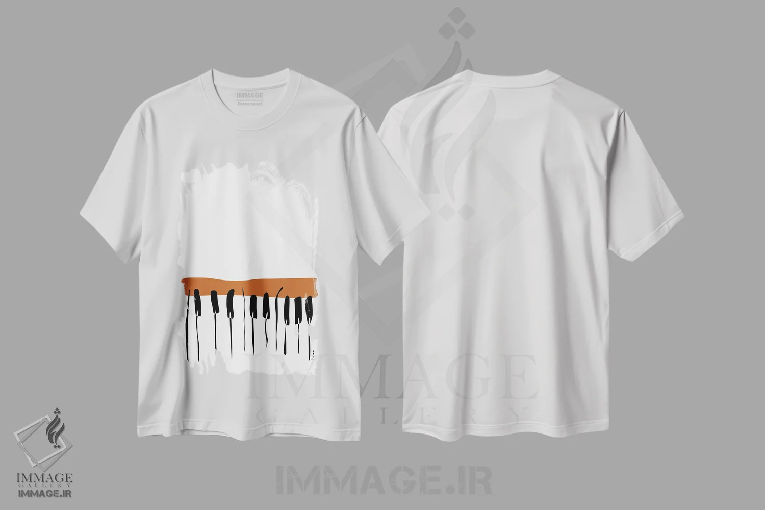 تیشرت سفید طرح دار پیانوی خاکی، تزئینی اثر نیسه کرونا | immage.ir