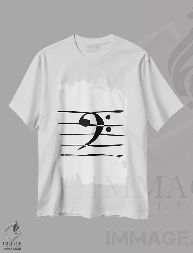 تیشرت سفید طرح دار کلید باس، هنر تزئینی سیاه و سفید اثر نیسه کرونا | فروشگاه ایماژ