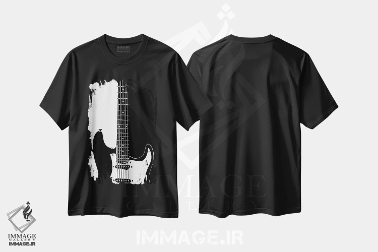 تیشرت مشکی طرح دار گیتار استرتوکستر، هنر تزئینی سیاه و سفید اثر نیسه کرونا | immage.ir