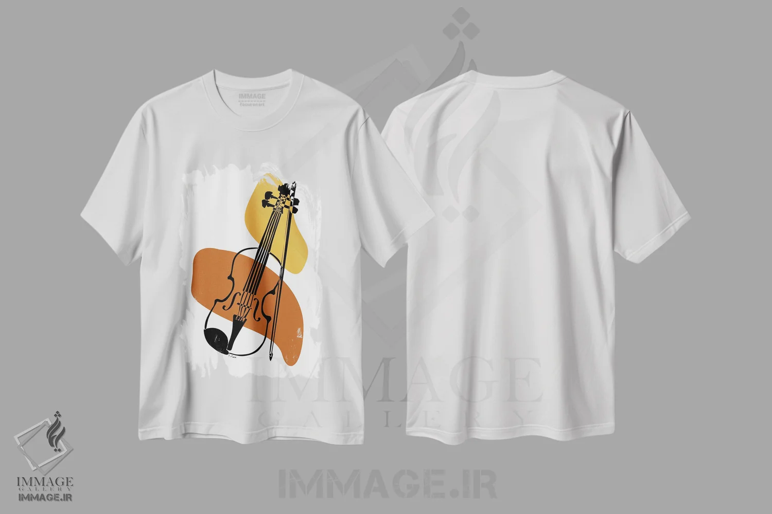 تیشرت سفید طرح دار ویولن خاکی، تزئینی اثر نیسه کرونا | فروشگاه ایماژ