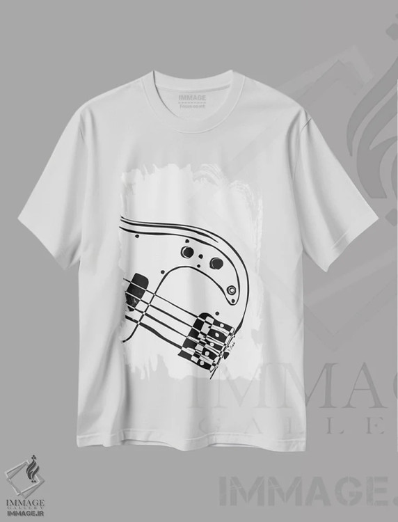 تیشرت سفید طرح دار گیتار باس سفید، هنر تزئینی سیاه و سفید اثر نیسه کرونا | فروشگاه ایماژ
