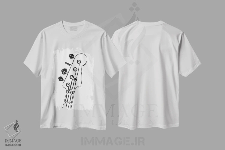 تیشرت سفید طرح دار سر گیتار باس، هنر تزئینی سیاه و سفید اثر نیسه کرونا | immage.ir