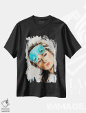 تیشرت مشکی طرح دار ماسک آبی، هنر فاخر معاصر اثر سلمی نصرالدین | فروشگاه ایماژ