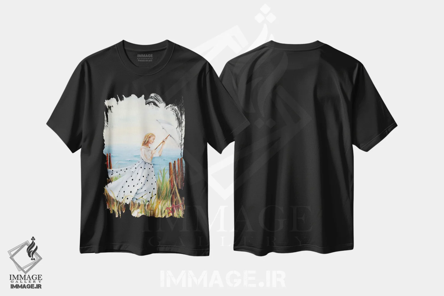 تیشرت مشکی طرح دار قدم زدن در ساحل، دکور ساحلی اثر سلمی نصرالدین | immage.ir
