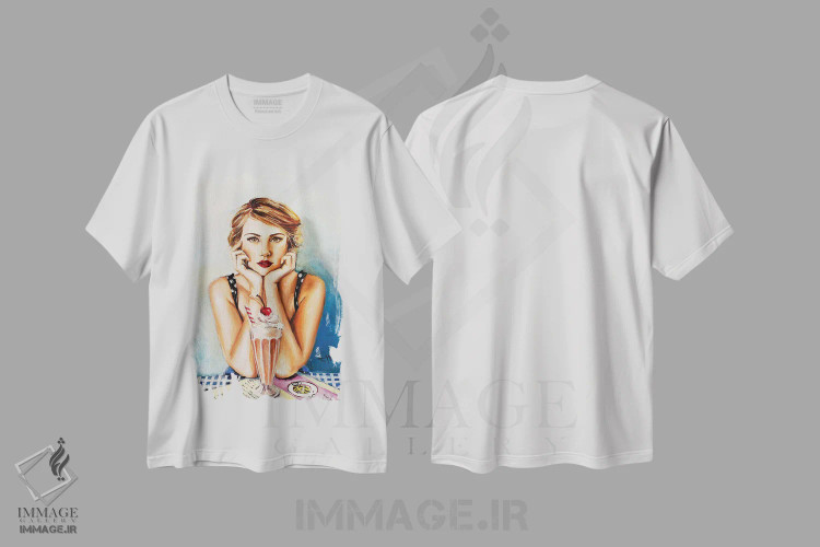 تیشرت سفید طرح دار دسر گیلاس ساندی، هنر فاخر معاصر اثر سلمی نصرالدین | immage.ir