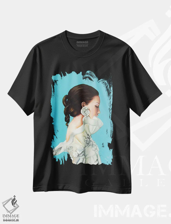 تیشرت مشکی طرح دار ملکه بهار، هنر فاخر معاصر اثر سلمی نصرالدین | فروشگاه ایماژ