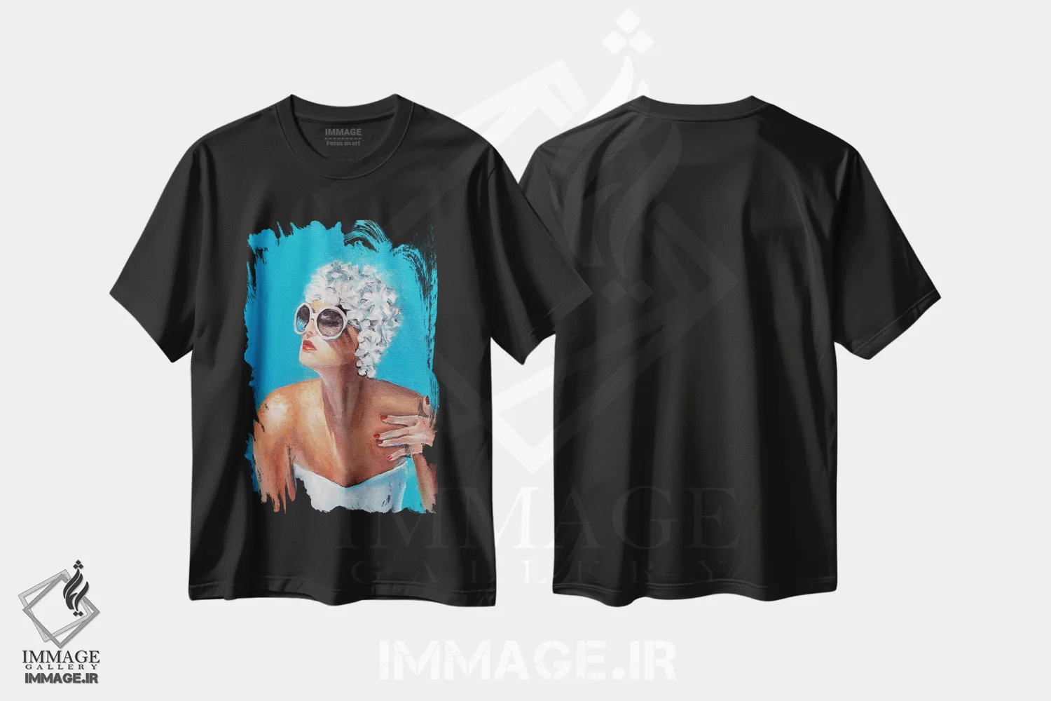 تیشرت مشکی طرح دار کلاه شنا، دکور ساحلی اثر سلمی نصرالدین | فروشگاه ایماژ