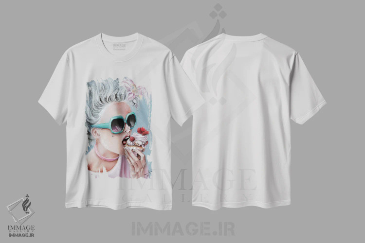 تیشرت سفید طرح دار کیک بخور، هنر فاخر معاصر اثر سلمی نصرالدین | immage.ir